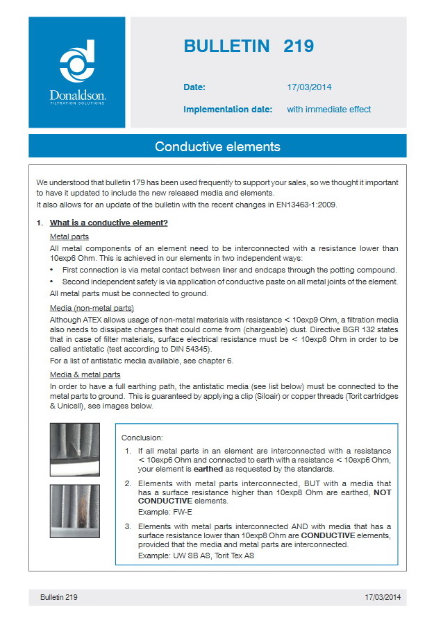 Donaldson Industrial Air Filtration - Conductive elements