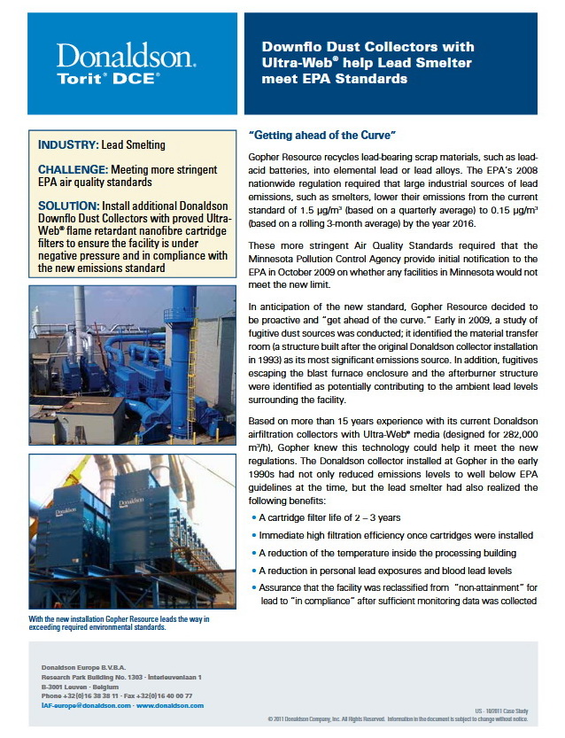 Donaldson Industrial Air Filtration - Downflo dust collectors Gopher US case study