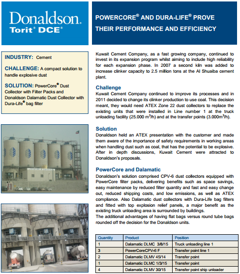 Donaldson Industrial Air Filtration - Kuwait cement case study